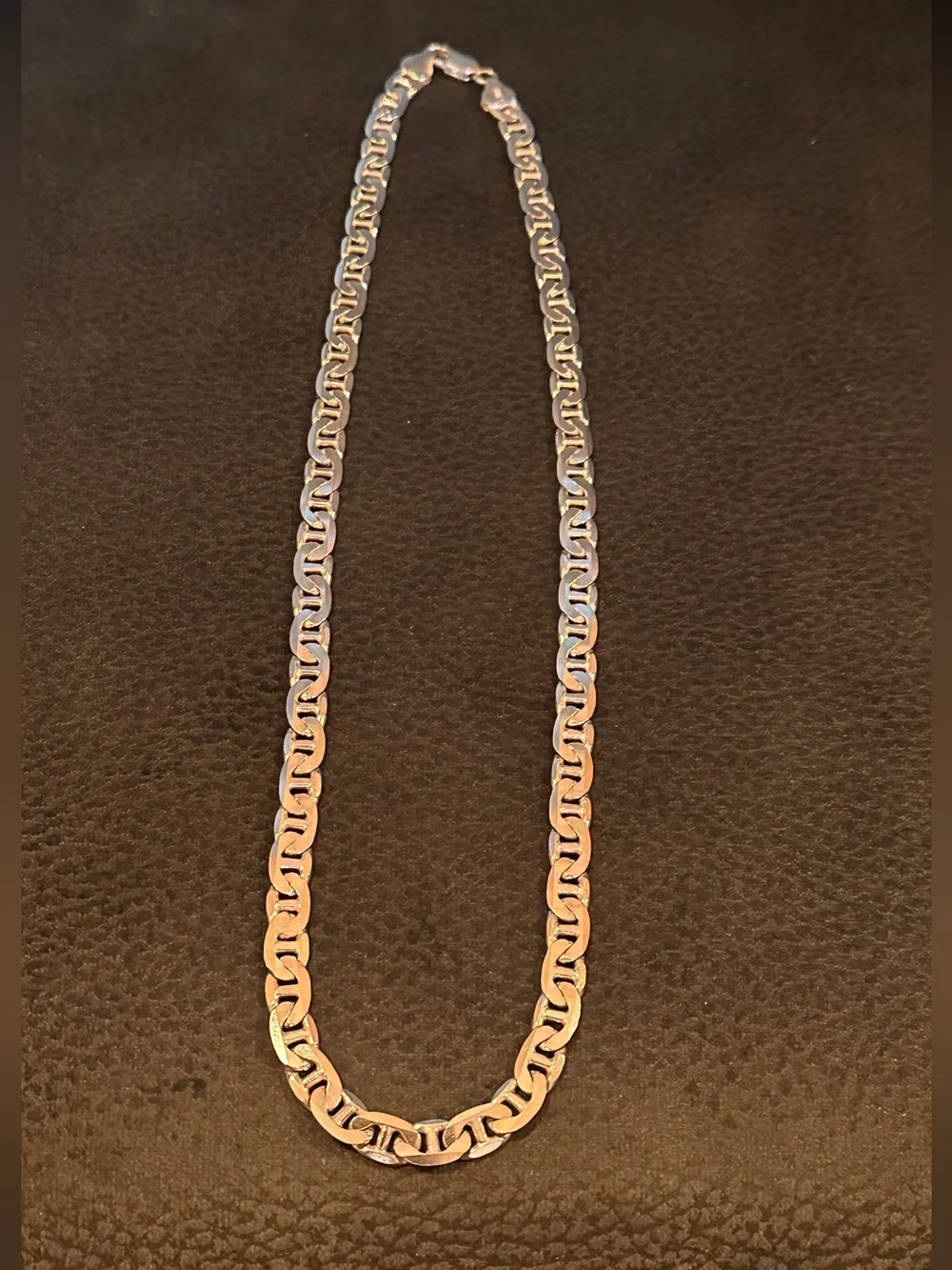 Sterling 925 Italy Flat Elongated Mariner Link Chain Necklace 20”